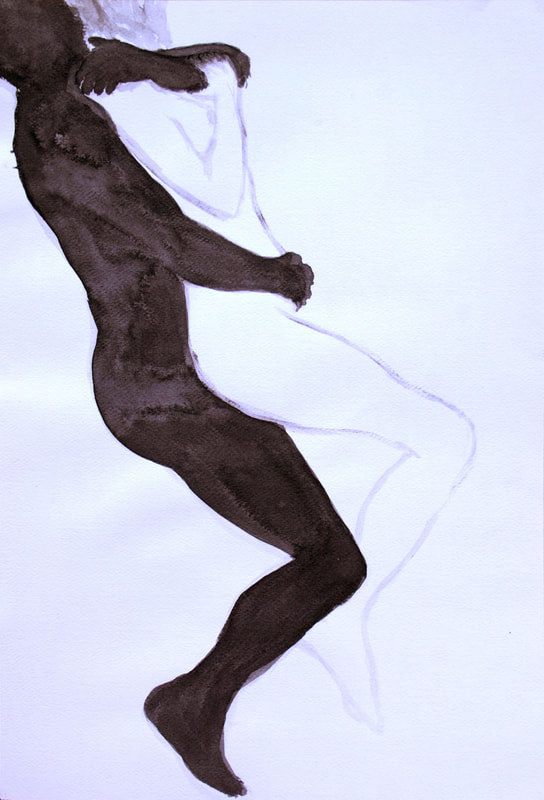 Ink painting on paper representing a female and a male body
