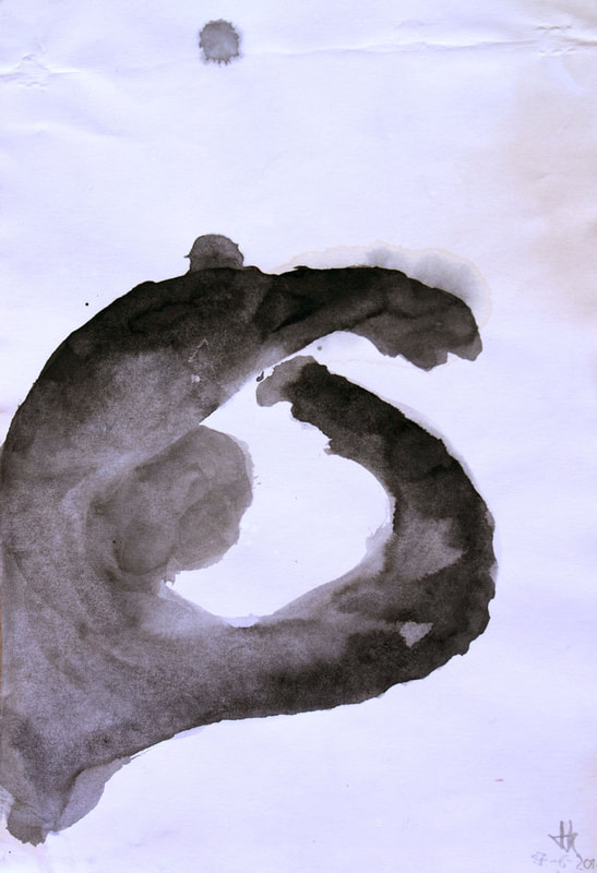 Ink painting on paper representing a hug