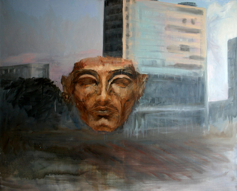 Contemporary oil painting on canvas  representing a mask in Berlin