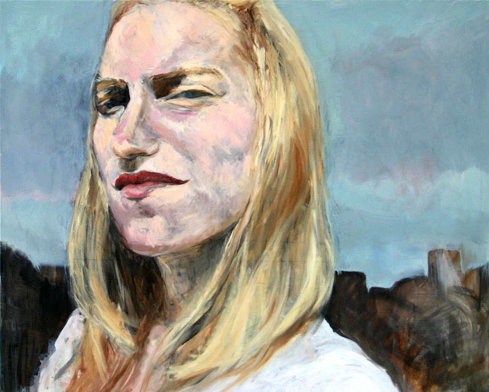 Contemporary oil painting on canvas  representing a blond young woman in Berlin