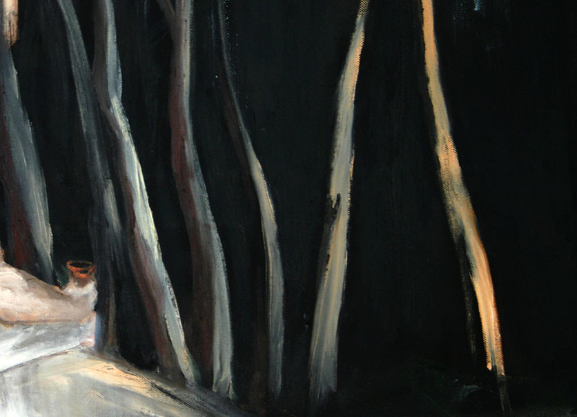 Oil on canvas expressionist painting representing trees