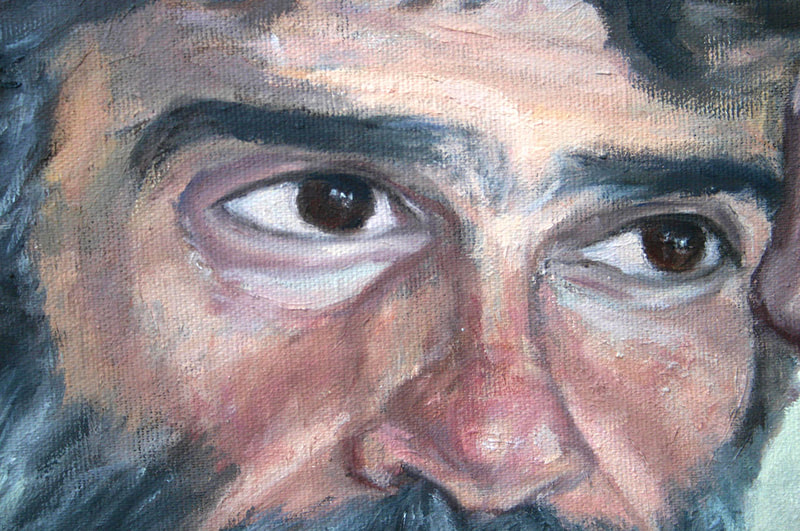 Oil paintig representing a young man portrait