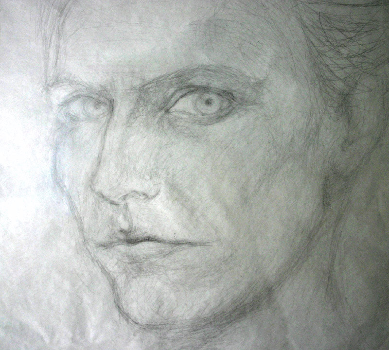 Pencil contemporary drawing of a young woman looking to the viewer
