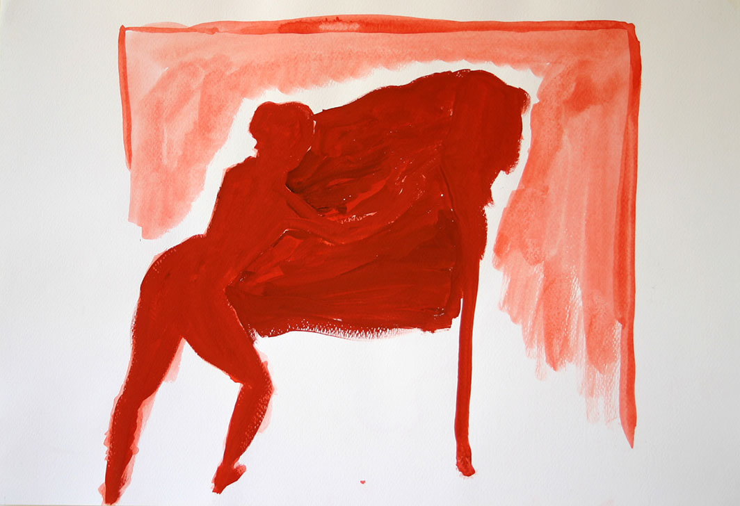 Gouache expresionist painting on paper representing a female figure 
