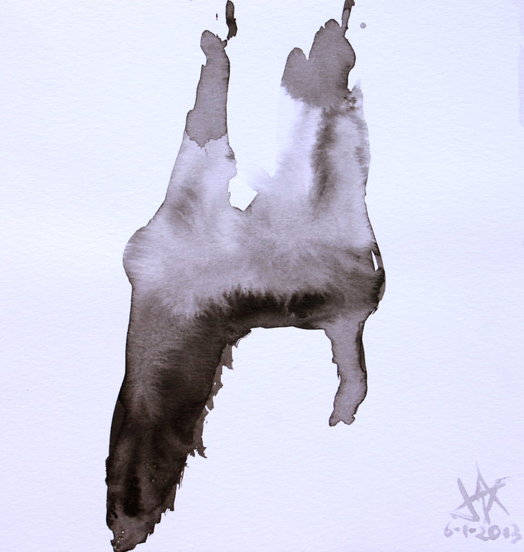 Ink painting on paper representing a horse hanging in the air